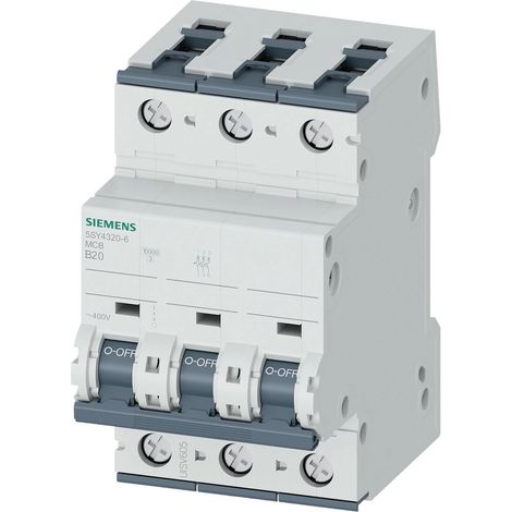 Siemens Interruptor automático 400V 10kA, 3 polos, B, 20A, T=70mm, 5SY43206