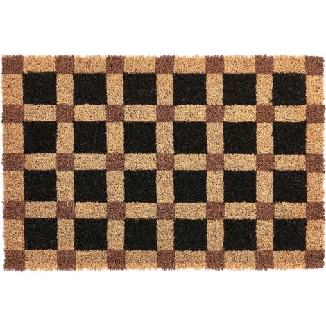 Paillasson en Fibre de Coco 40 x 60 cm Antidérapant Dessous en PVC Motif à Carreaux Beige et Noir Villasis (1/5)