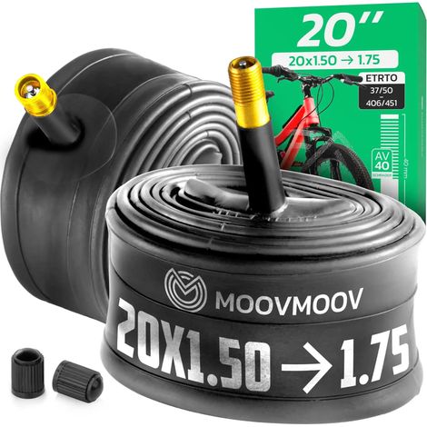 Chambre à air 20 pouces - Pour pneus de 20x1.50 à 20x1.75 - ETRTO 37-406 à 50-406 - Valve Schrader 40 mm - Lot de 2 (1/5)