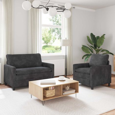 Juego de Sofá 2 pcs Gris oscuro Poliéster