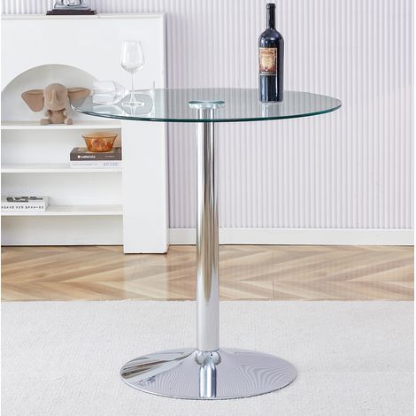 MEUBLIV Tavolo alto rotondo 89 cm trasparente/argento – piano in vetro, da montare (1/5)