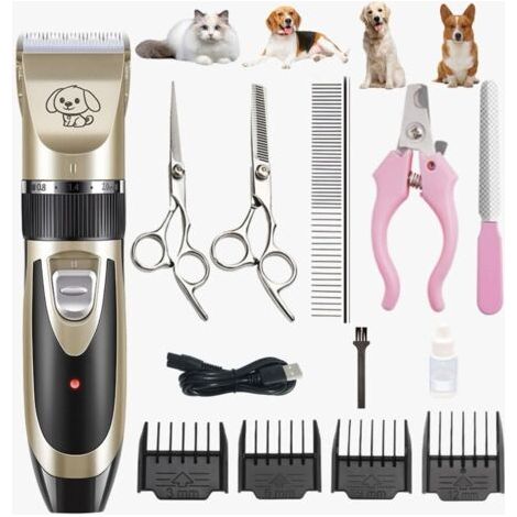 Rechargeable tondeuse professionnelle pour animaux de compagnie avec accessoires amovibles et lavables pour chiens, chats or noir