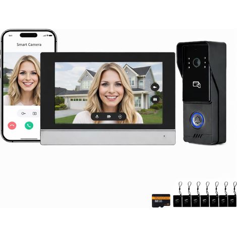 Visiophone avec contrôle d’accès, interphone vidéo connecté, ouverture de porte via application mobile et RFID(IC) / NFC, pour entrées résidentielles (1/5)