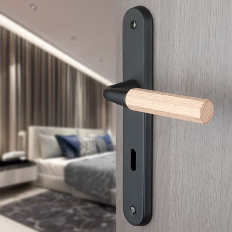Ouvre&Déco – 2 poignées de porte OCTO entrée de clé, Acier béquille en bois FSC entraxe 195 mm