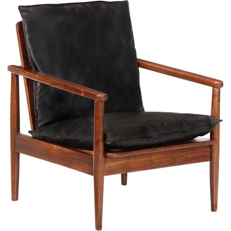 Maison Exclusive - Fauteuil noir cuir véritable et bois d'acacia solide (1/5)