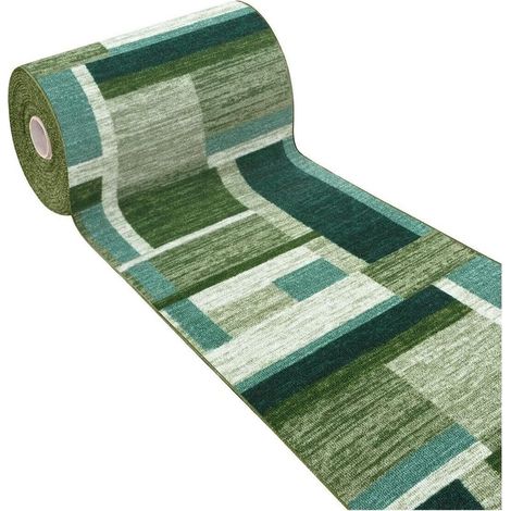 Tapis de Cuisine Bordé Coureur Antidérapant Lavable Vert - 50x115 cm (1/4)