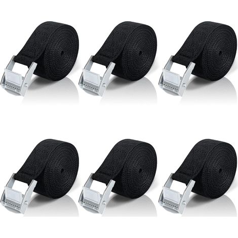 Spanbanden Kort met Ratel 2m, 6 Stuks Fietsendrager, Zwart, Kleine Sjorbanden met Klemsluiting, Auto, Fiets, Steekwagen, Motorfiets, Bagage, Camping (1/5)