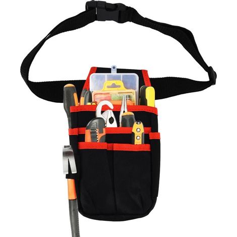 Pochette à Outils Organisateur, 25 X 13cm Pochette D'électricien Professionnel, Tissu Oxford Très Résistant, Sac de Ceinture de Jardin, Sac de Ceinture de Stockage de Matériel pour Plombiers (Rouge) (1/5)