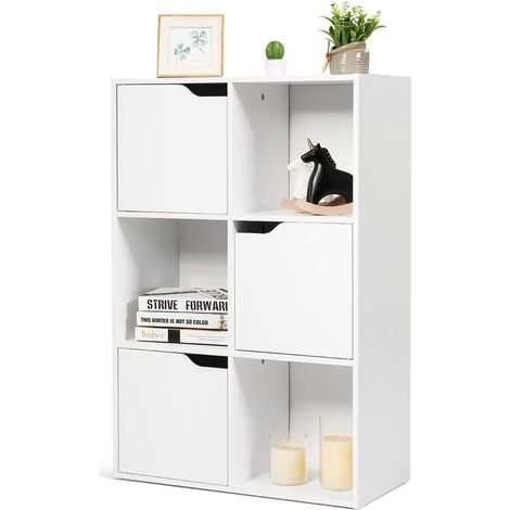 Costway – Bibliothèque étagère de rangement 6 cases – Armoire avec 3 cubes ouverts 28 x 28 cm – 3 compartiments avec porte – Meuble blanc pour salon, bureau, chambre (1/5)