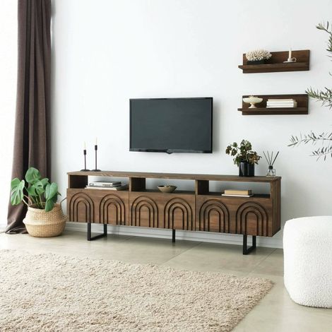 Dmora - Mueble de televisión Dflabore, Aparador de salón, Mueble bajo para TV, Base de pared equipada, 170x30h40 cm, Nuez (1/5)