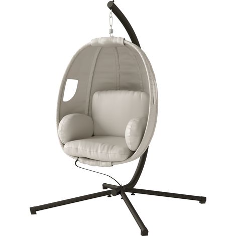 Fauteuil suspendu avec structure, panier suspendu pliable avec coussins d'assise épais, hauteur réglable, ceinture de sécurité jusqu'à 120 kg
