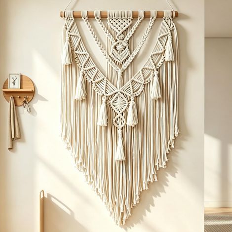 Makramee Wandbehang aus Baumwolle 70x 40cm, Handgefertigt Makramee Wandteppich Boho Deko Gewebt Tapisserie Wandteppich mit Quasten, für Wand Apartment Schlafzimmer Balkon Dekoration Geschenke (1/5)