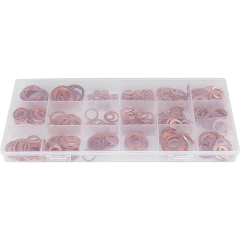 Lot de 395 rondelles plates en cuivre massif, assortiment de joints pour bouchon de vidange, 18 tailles, rangement en boîte (1/5)