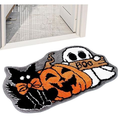 Tapis de bain Halloween - Motif de chat noir effrayant, idéal pour la décoration d'intérieur, 40 x 60 cm (1/4)