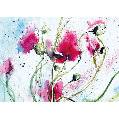 Tableau fleur aquarelle pour cuisine | Tableau multicolore vert et rouge pour couloir | Tableau sur toile idéal chambre adulte - 0,7 x 0,5 m (1/2)