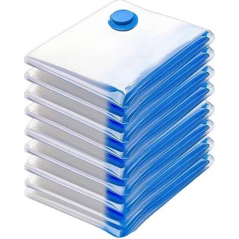 Paquete de 10 bolsas transparentes de almacenamiento al vacío con válvulas autosellantes para ropa y edredones. (1/5)