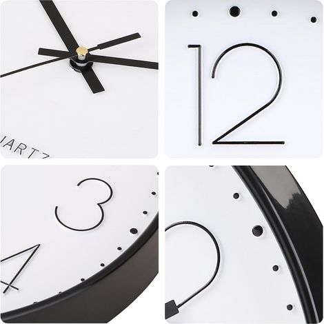 Wanduhr – moderne Wanduhr – Quarz – 30 x 30 cm – geeignet für Küche, Wohnzimmer, Schlafzimmer, Schule – Schwarz/Weiß (1/5)