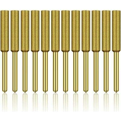 Lot de 12 affûteuses de tronçonneuse diamantées, meules à revêtement en titane haute dureté, meules, embouts de pierre pour affûteuse de tronçonneuse, 3/16 pouces 4,8 mm H122 Derrui (1/4)