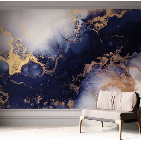 Papier peint autocollant adhésif avec motifs pour salon et chambre accessoire stylé pour votre intérieur Vagues bleu marine 312x219 cm (1/5)