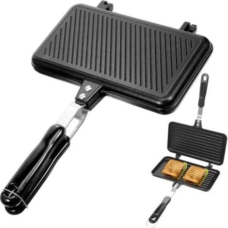 Appareil à sandwichs de camping double face : grille-pain de camping en aluminium, appareil à sandwichs, gaufrier, grille-pain pliable, appareil à sandwichs noir pour la cuisine et le petit-déjeuner (1/5)