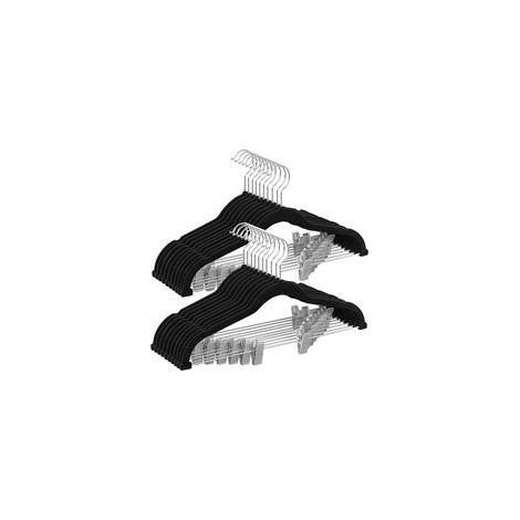 Lot de 20 Cintres pour Pantalons, en Velours, Longueur 42,5 cm, avec Pinces Réglables, Antiglisse, Gain de Place, pour Pantalons, Manteaux, Robes, Noir (1/5)