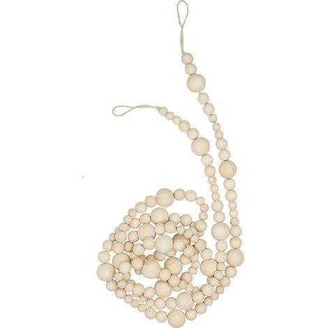 Décoration murale rustique en perles de bois et corde de chanvre, couleur bois naturel (1/3)