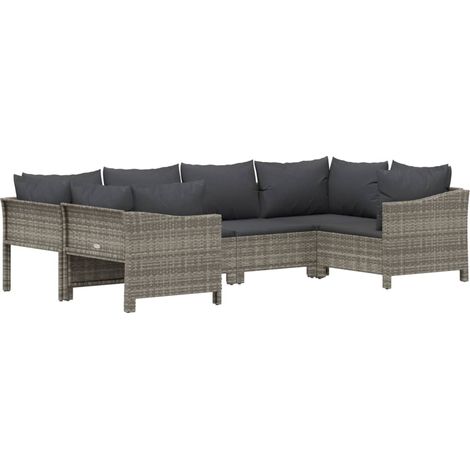 vidaXL 6 Piece Garden Lounge Set with Cushions Grey Poly Rattan (1/5)