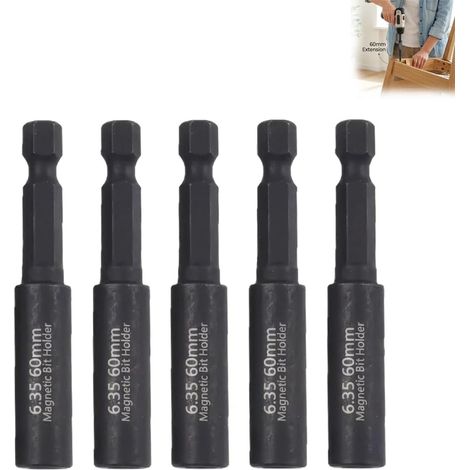 Magnetic Bit Holder Extension 6.3 mm 5 Pcs Screwdriver Holder Hex Socket Mandrel Anti Impact Screwdriver Drill Impact Accessory Drill Quick Screw Dimensions 60 mm Hex Shank (1/5)