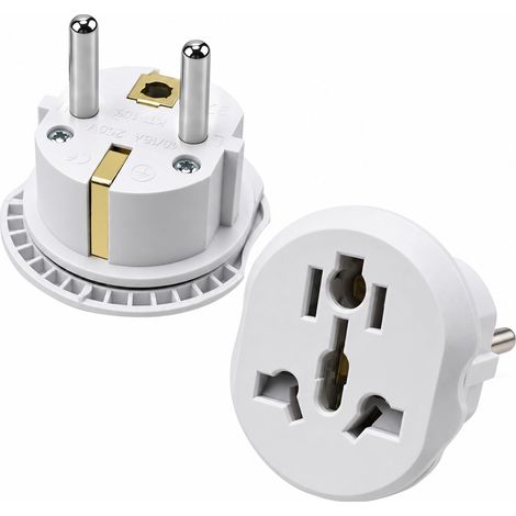 2PCS Adaptateur Prise Anglaise vers France,Adaptateur Prise Universelle UK/USA/Chine/Australie vers Prise Française EU,16A 2500W pour Voyage,Hôtel,Bureau Blanc (1/5)