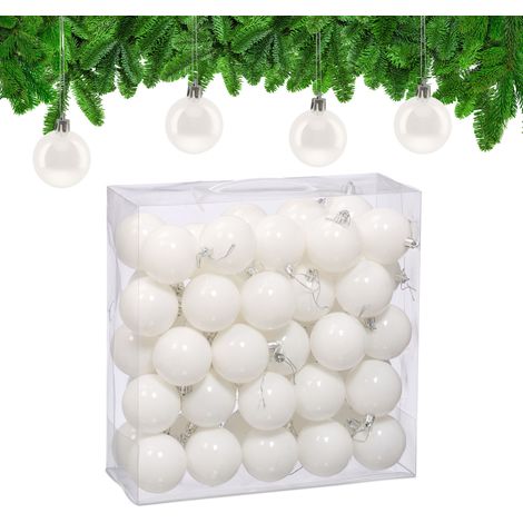 Relaxdays Palline di Natale, Set da 50 Palle Albero, Addobbi Natalizi, ∅ 6 cm, Sfere in Plastica Lucida, Bianco (1/5)