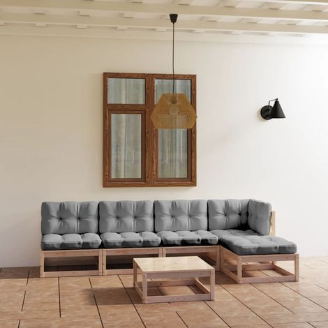 6-tlg. Garten-Lounge-Set mit Kissen Kiefer Massivholz (1/5)