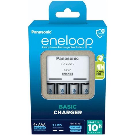 Cargador básico Panasonic + 4 pilas AAA Eneloop de 800 mAh