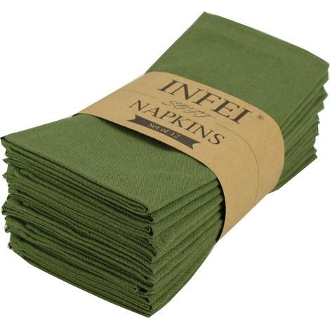 Lot de 12 Serviettes de Table en Coton de Couleur Unie (43,2 x 43,2 cm) pour événements et Usage Domestique (Vert Kaki) (1/5)