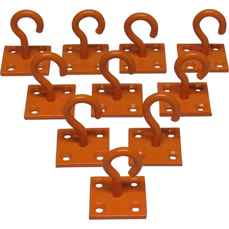 Horse Tie Hook on Plates Orange - Pack of 10 (Rope Chain Tether Stable Anchor)
