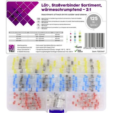 TRU COMPONENTS T25C047 Stoßverbinder mit Schrumpfschlauch 0.25 mm² 6.0 mm² Vollisoliert Weiß, Rot, B