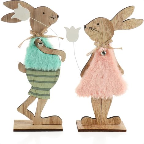2X Présentoirs décoratifs pour Pâques, Paire de Lapins de pâques (1/5)