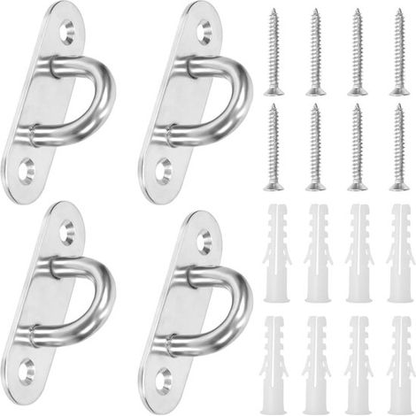 4 piezas M5 304 acero inoxidable placa de ojo ovalada plateada gancho con tornillos y anclajes de plástico kit surtido (1/5)