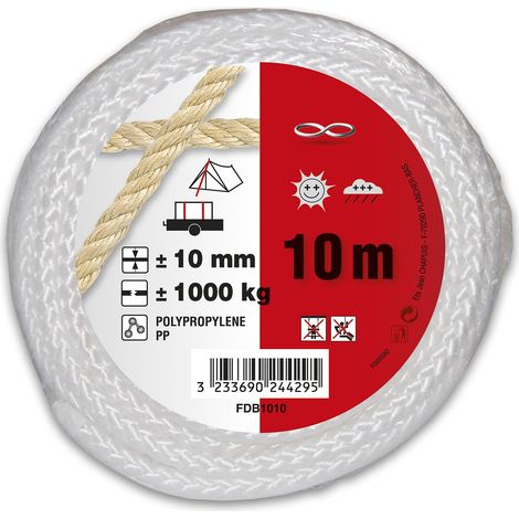 Corde Polypropylène tressée - Résistance à la rupture Indicative 1 T - Diamètre 10 mm - Longueur 10 m - Blanc