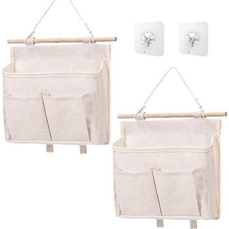 2-teiliges Hängeregal,Wandaufbewahrungstasche mit Leinenstofffach,faltbarer Wandorganizer,Hängetasche für Schlafzimmer,Küche (Beige) (1/4)