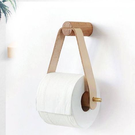 Portarotolo di carta igienica vintage in legno e similpelle – Portarotolo multifunzionale da parete con portasciugamani e design rustico - Crezuo
