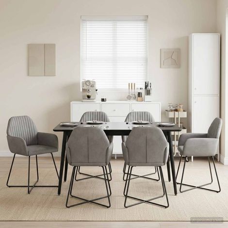 Lot de 6 chaises de salle à manger en velours gris clair avec structure en métal - PANGIVO (1/5)