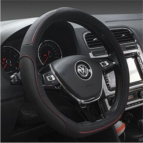 Housse de Volant D-forme 38cm (15") Cuir PU pour Véhicule, Fond Plat, Protecteur de Volant Voiture (1/5)