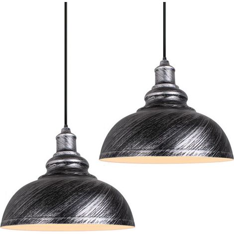 2PCS Suspension Luminaire Rétro Vintage Douille E27 Lustre D'Intérieur Abat-Jour En Métal Pour Bar, Grange, Café, Loft, Argent (1/5)