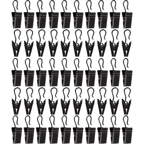 Pinces à rideaux - Crochets de suspension - Accrocher des photos - Haute qualité - Lot de 50 - Noir (1/5)