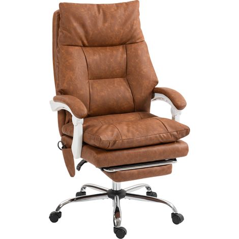 Ergonomischer Bürostuhl, Bürostuhl aus PU-Leder mit aufblasbarer Lendenwirbelstütze, verstellbarer Rückenlehne und Höhenverstellung, braun (1/5)