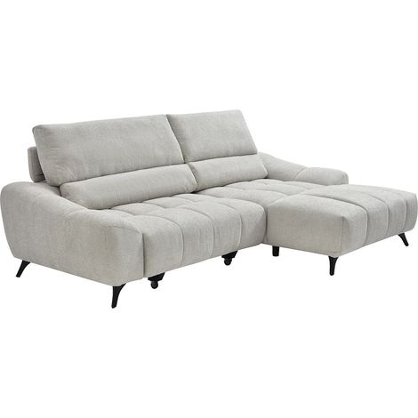 Divano angolare destro relax con seduta scorrevole in tessuto beige - ELOSIA (1/5)