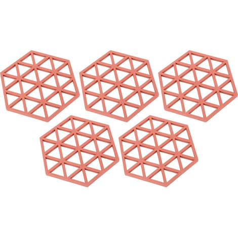 Lot de 5 sets de table hexagonaux en silicone rouge, isolants thermiques pour plats, tasses et bols. (1/5)