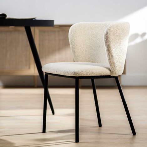 Chaise de salle à manger Sinan tissu teddy - naturel (1/5)