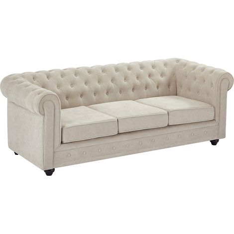 Divano 3 posti in tessuto Beige - CHESTERFIELD (1/3)