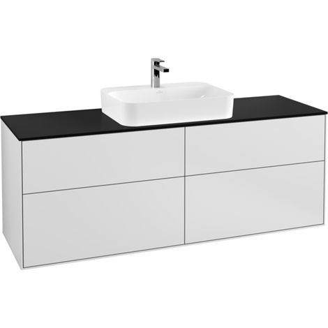 Finion, Mobile lavabo, 1600 x 603 x 501 mm, Angolare, modello sospeso, In legno, lavabo centrale, Laccato Bianco Opaco (1/5)